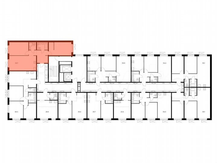 2-к. квартира, 69,3 м², 13/16 эт.