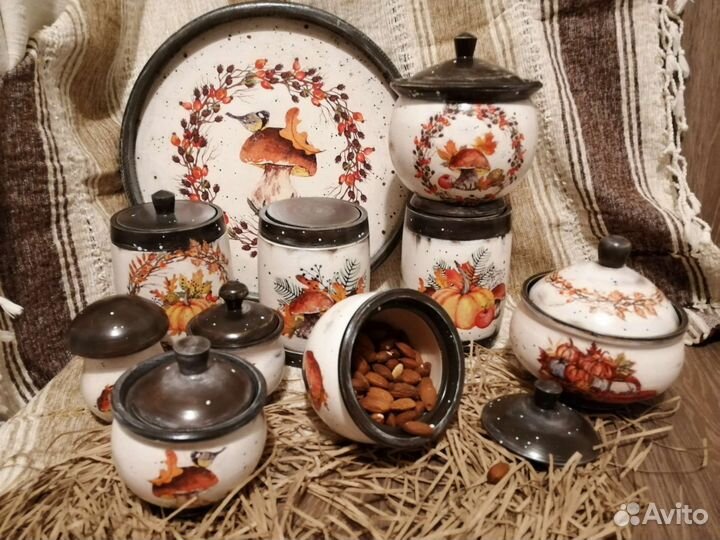 Набор Дары осени Горшочки поднос солонка туес гриб