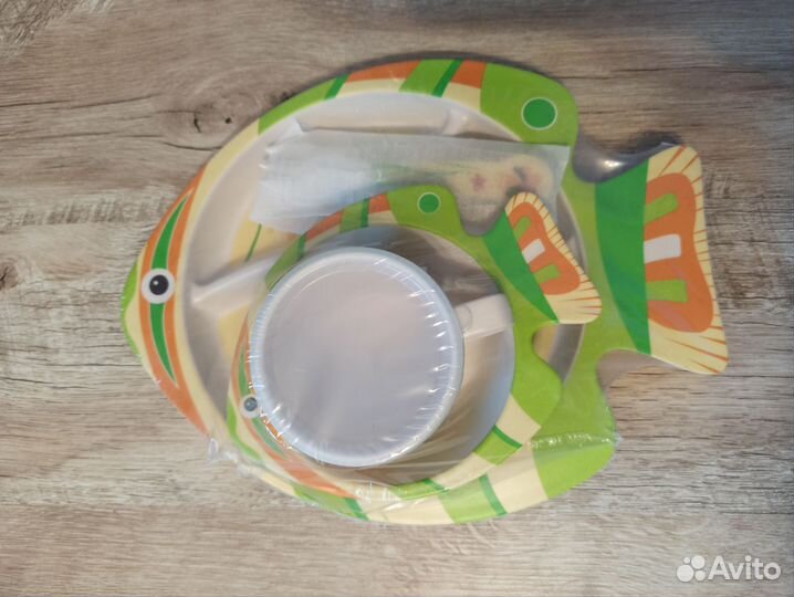 Набор детской посуды новый, бамбук