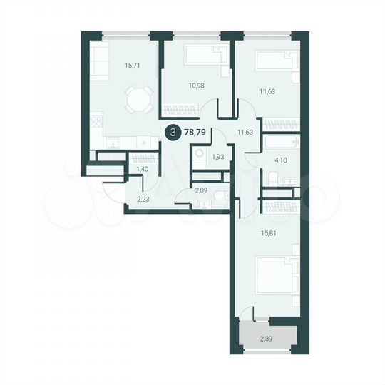 3-к. квартира, 78,8 м², 3/14 эт.