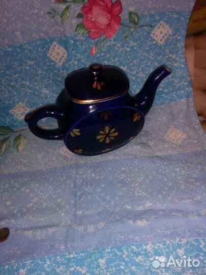 Заварочный чайник кобальт с золотом