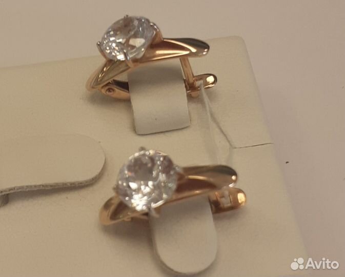 Серьги,Золото,585,Фианит Круг