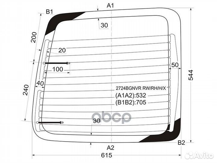 Стекло заднее (распашной двери) правое с обогре