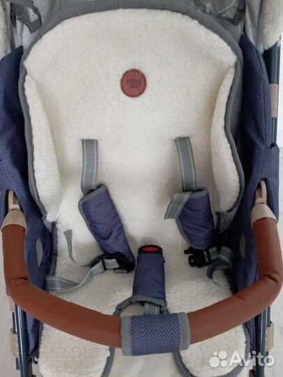 Санки коляска ника 7-8 синие в елочку