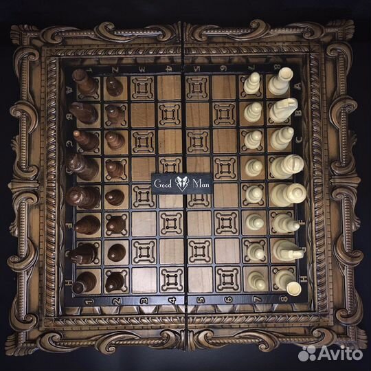 Резные шахматы нарды 2в1 (Бук, 58х58 см)