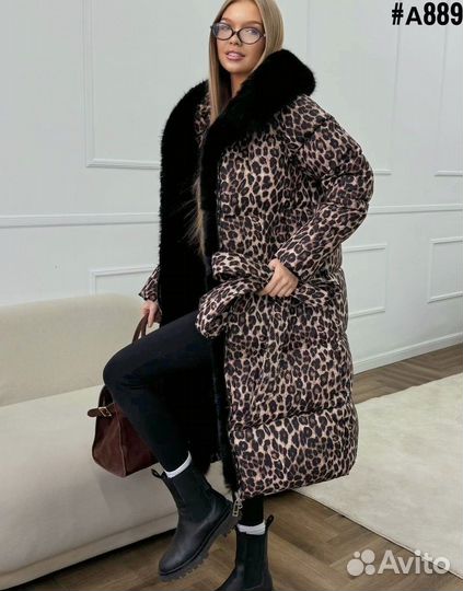 Пуховик зимний женский леопардовыйй