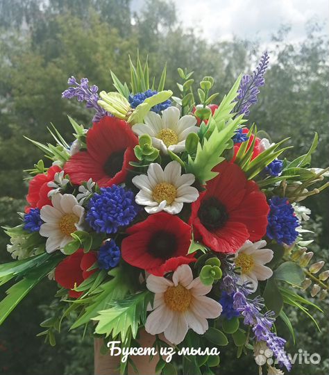 Букет из мыла (маки, ромашки, васильки)