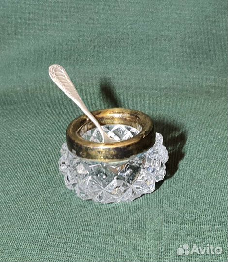 Солонка с ложечкой. Серебро 875, звезда