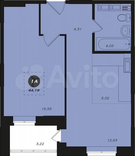 1-к. квартира, 44,2 м², 4/22 эт.