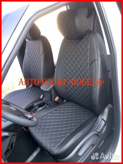 Чехлы Hyundai Santa-Fe 3 из экокожи чёрные Ромб