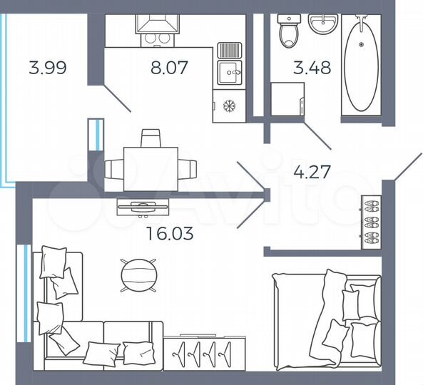 1-к. квартира, 33,9 м², 9/16 эт.