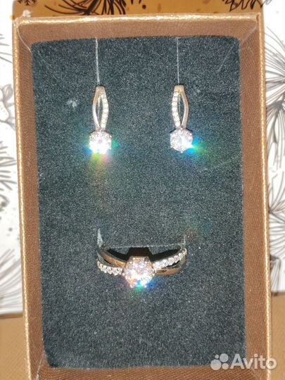 Новые серебряные серьги и кольцо серебро 925