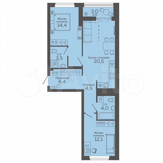 2-к. квартира, 67,3 м², 9/25 эт.
