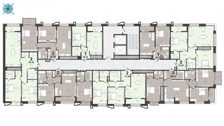 2-к. квартира, 67,4 м², 8/19 эт.