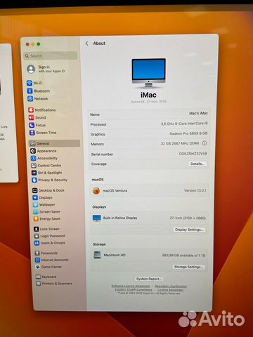 Apple iMac 27 retina 5k, i9, 32GB/1TB Radeon Pro