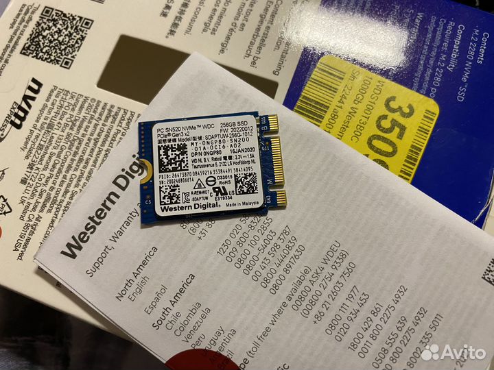 Продам жесткий диск WDC 256Gb SSD NVMe PCIe Gen3x2