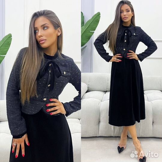 Топовое платье твид /велюр 44/46 и 46/48