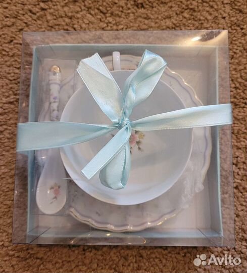 Чайная пара фарфор с ложкой