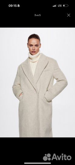 Шерстяное молочное пальто Mango