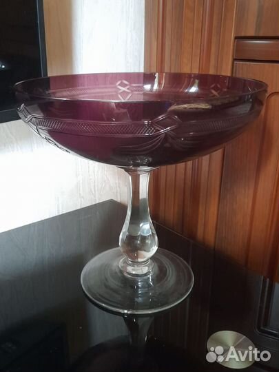 Ваза для фруктов на ножке цветное стекло СССР