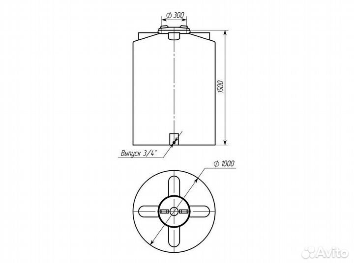 Емкость 1000 литров пластиковая вертикальная цилин