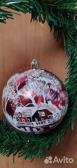 Новогодние шары 10см ручная работа (пластик)