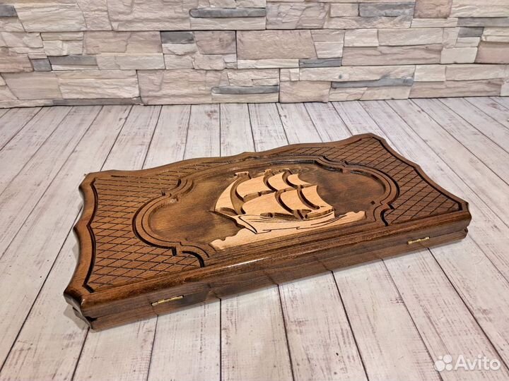 Нарды резные Разданские Корабль (белый)