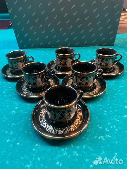 Сервиз кофейный черный фарфор золото 24 карата
