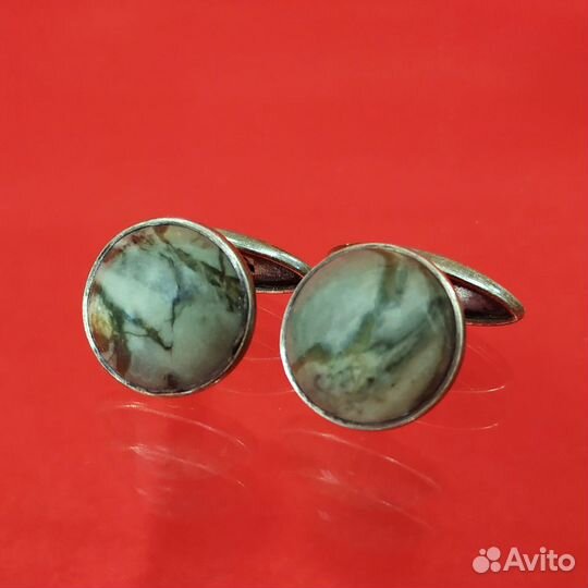 Запонки Серпентин серебро 875 проба СССР