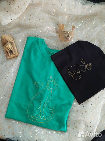 Футболка с вышивкой Бастет - богиня Древний Египет