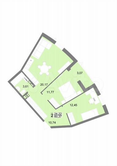 2-к. квартира, 60,4 м², 6/23 эт.