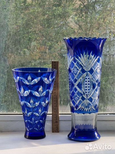 Ваза СССР синее стекло