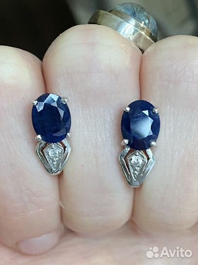 Серьги серебро с природными сапфирами