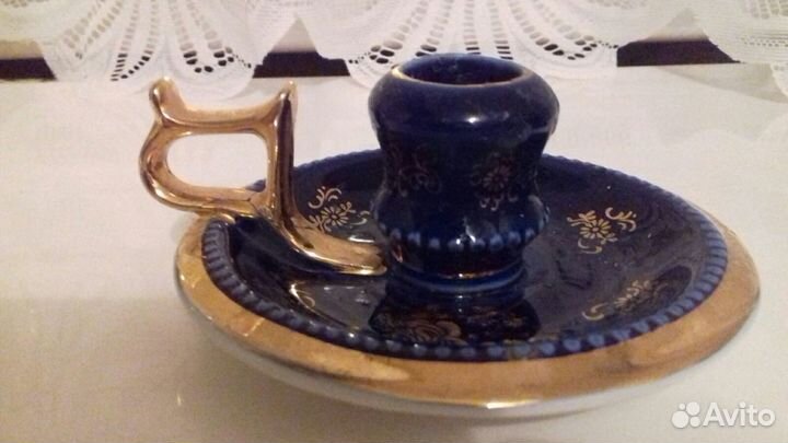 Подсвечник.Кобальт с позолотой.Чехия.Клеймо