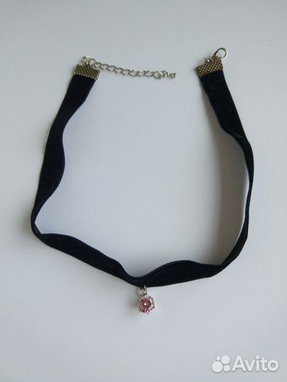 Чокер (бархотка) с розовым стразом