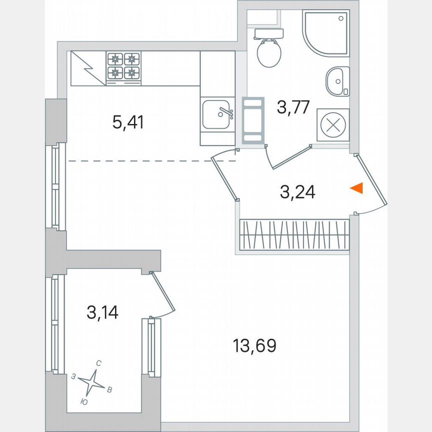 Квартира-студия, 27,7 м², 4/4 эт.