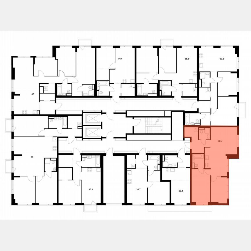 2-к. квартира, 62,7 м², 2/16 эт.