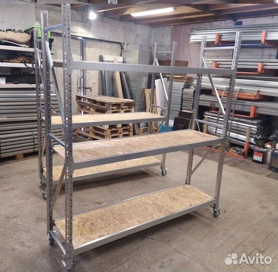 Стеллаж полочный на колесах стальной усиленный
