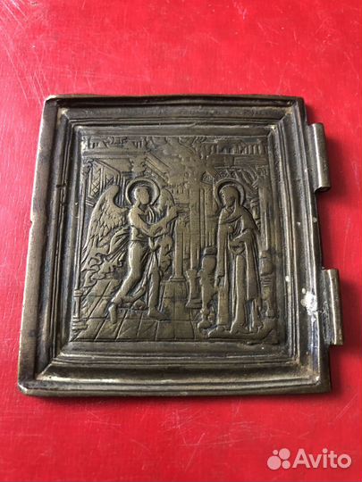 Старинная латунная створка от складня Благовещение