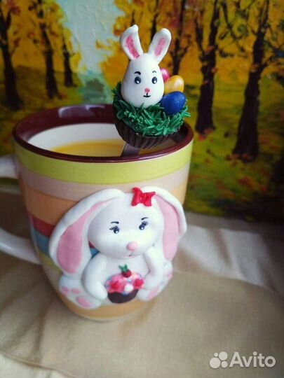 Кружка с декором Зайка. Ручная работа