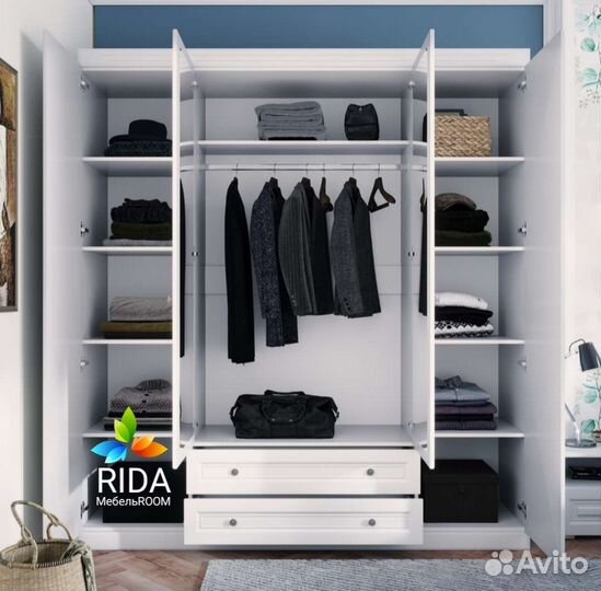 Шкаф четырехстворчатый, белый. мдф