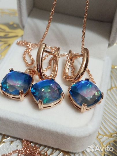 Комплект как золото с александритом позолота