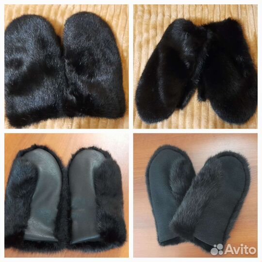 Варежки норковые+экокожа/флис