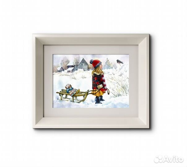 Картина акварелью Пейзаж Встреча