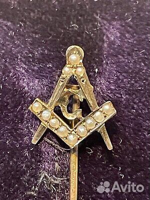 Масонская булавка 9 карат золото с жемчугом