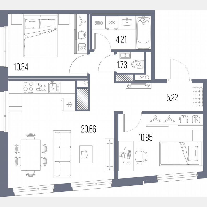 2-к. квартира, 56,1 м², 2/10 эт.