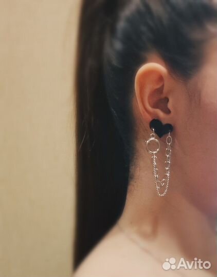 Серьги сердечки, цепочки