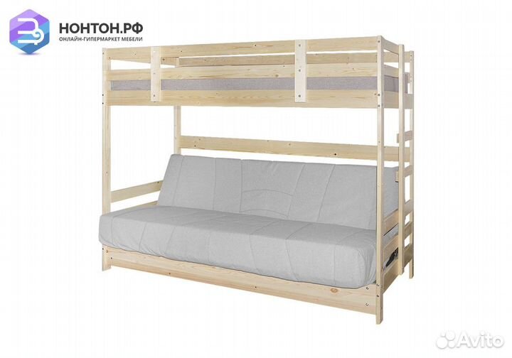 Двухъярусная кровать массив с диван-кроватью серый