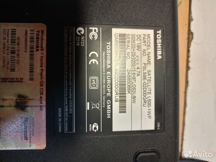 Ноутбук toshiba satellite l500-1wp