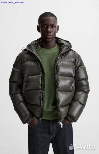 Пуховик Zara x Moncler глянцевый Хаки (Арт.42567)